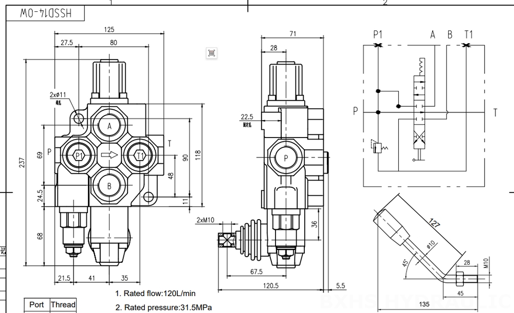 SD14 手控 1路 整体换向阀 drawing image