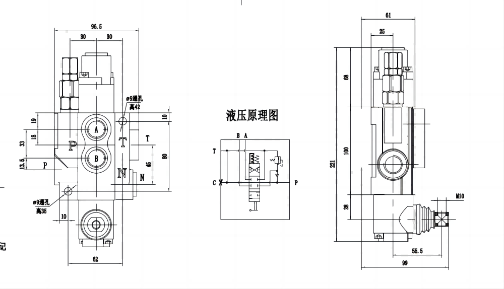 P40-G12-G38-OTW 手控 1路 整体换向阀 drawing image