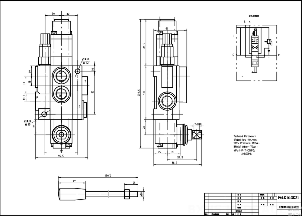 P80-G12 手控 1路 整体换向阀 drawing image