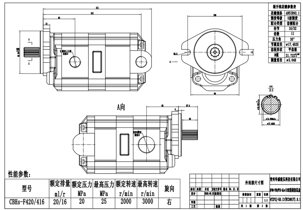 CBHS-F4 40 cc/rev 液压齿轮泵 drawing image