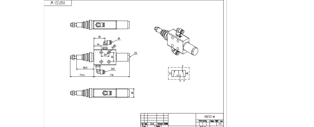 XQF-22W 气控 1路 整体换向阀 drawing image