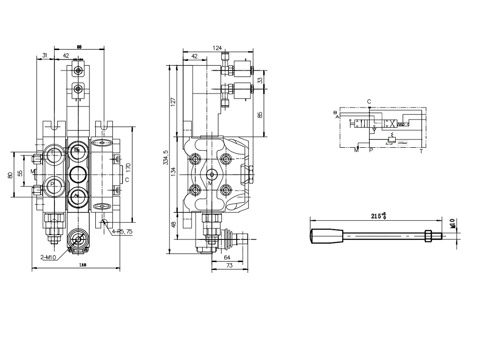 DCV100 气控 1路 分片换向阀 drawing image