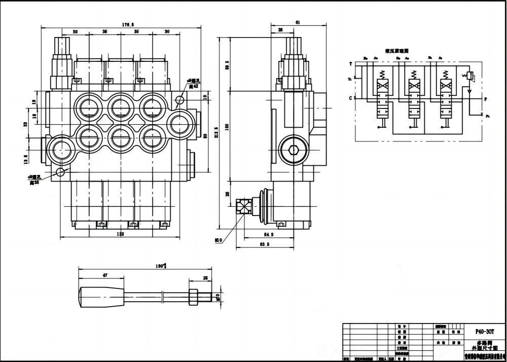 P40-G12-G38 手控 3路 整体换向阀 drawing image