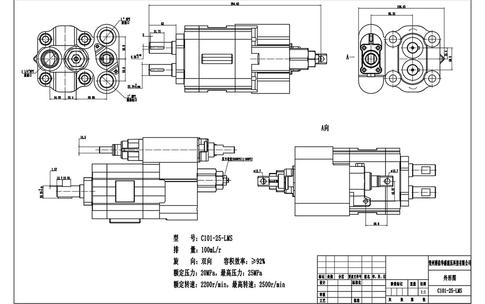 C101-25-LAS 112 cc/rev 液压齿轮泵 drawing image