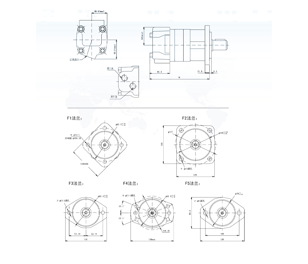 BM5_摆线液压马达 80 cc/r 75 Lpm 液压马达 drawing image