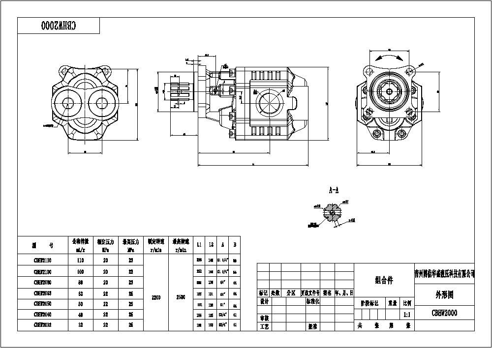 CBHW-ISO-100-Y 100 cc/rev 22 MPa (3190 psi) 液压齿轮泵 drawing image