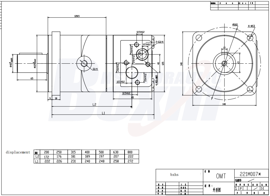 BMT400 400 毫升/转 125 升/分钟 液压马达 drawing image